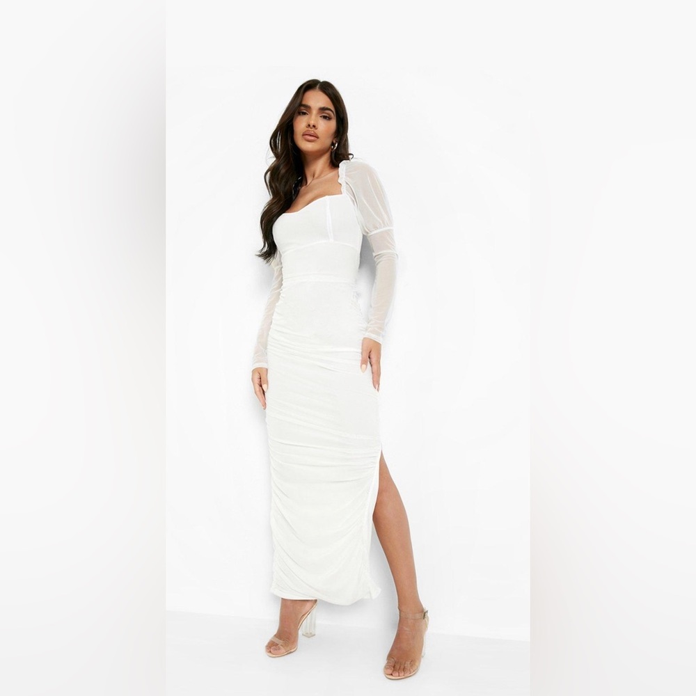 Mesh square neck maxi dress